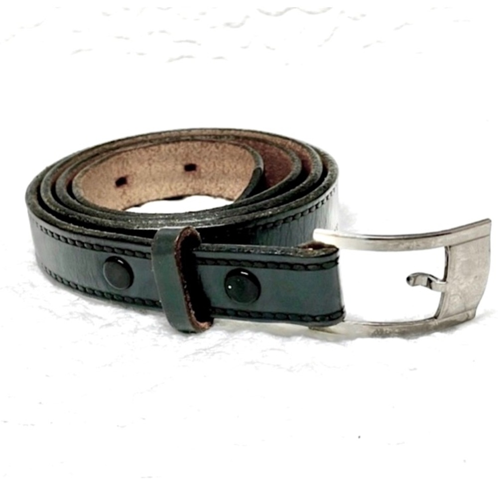 Hickok Sierra vintage saddle leather belt hand rubbed, black/gray, silver